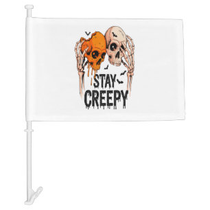Stay Creepy PNG, Retro Skull Halloween Car Flag