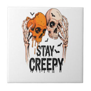 Stay Creepy PNG, Retro Skull Halloween Ceramic Tile