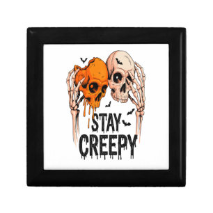 Stay Creepy PNG, Retro Skull Halloween Gift Box