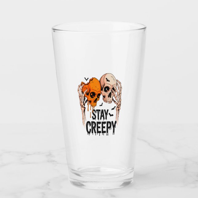 Stay Creepy PNG, Retro Skull Halloween Glass (Front)