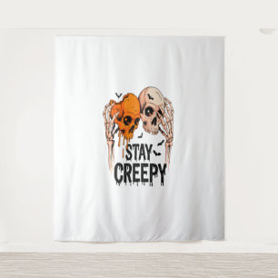Stay Creepy PNG, Retro Skull Halloween Tapestry