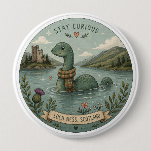 Stay Curious Cozy Cryptid Nessie Loch Ness Monster Button