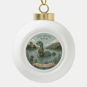 Stay Curious Cozy Cryptid Nessie Loch Ness Monster Ceramic Ball Christmas Ornament