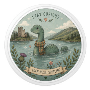 Stay Curious Cozy Cryptid Nessie Loch Ness Monster Ceramic Knob