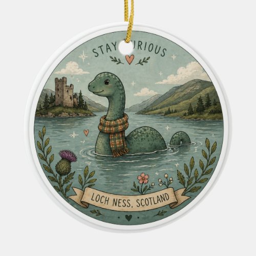 Stay Curious Cozy Cryptid Nessie Loch Ness Monster Ceramic Ornament