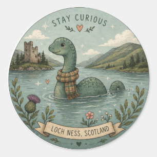 Stay Curious Cozy Cryptid Nessie Loch Ness Monster Classic Round Sticker