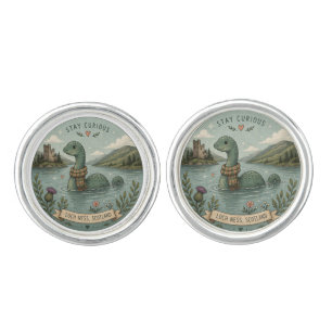 Stay Curious Cozy Cryptid Nessie Loch Ness Monster Cufflinks