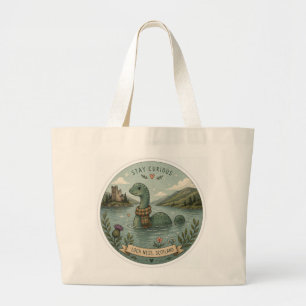 Stay Curious Cozy Cryptid Nessie Loch Ness Monster Large Tote Bag