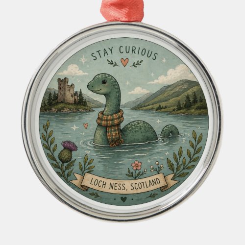 Stay Curious Cozy Cryptid Nessie Loch Ness Monster Metal Ornament