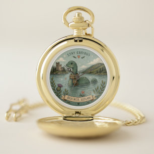 Stay Curious Cozy Cryptid Nessie Loch Ness Monster Pocket Watch