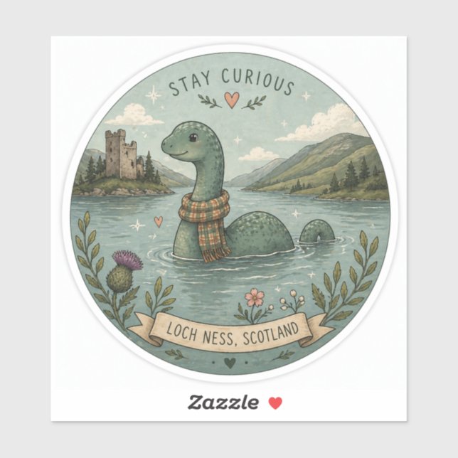 Stay Curious Cozy Cryptid Nessie Loch Ness Monster Sticker (Sheet)