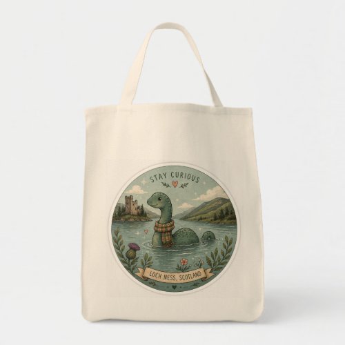 Stay Curious Cozy Cryptid Nessie Loch Ness Monster Tote Bag