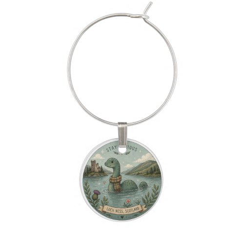 Stay Curious Cozy Cryptid Nessie Loch Ness Monster Wine Charm