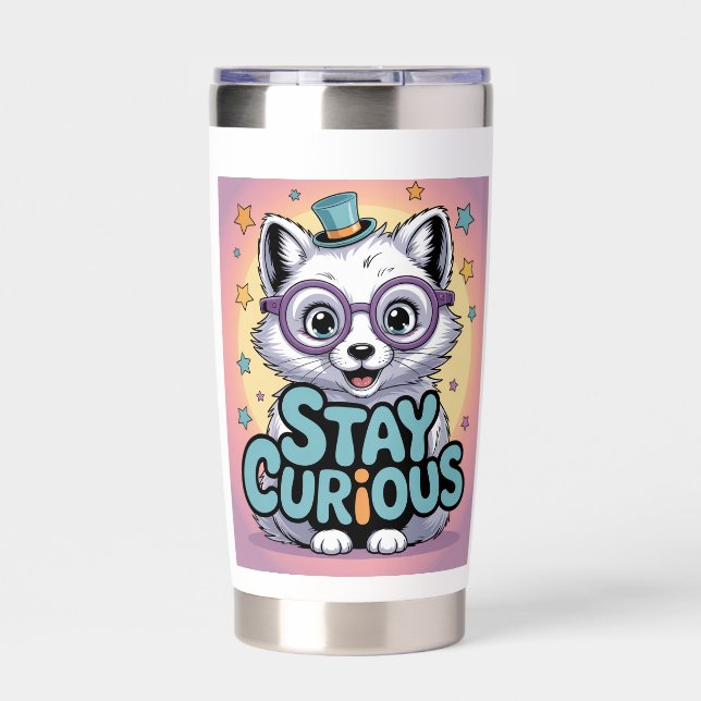 Stay Curious – Cute Cartoon Fox with Glasses  Insulated Tumbler (Front)
