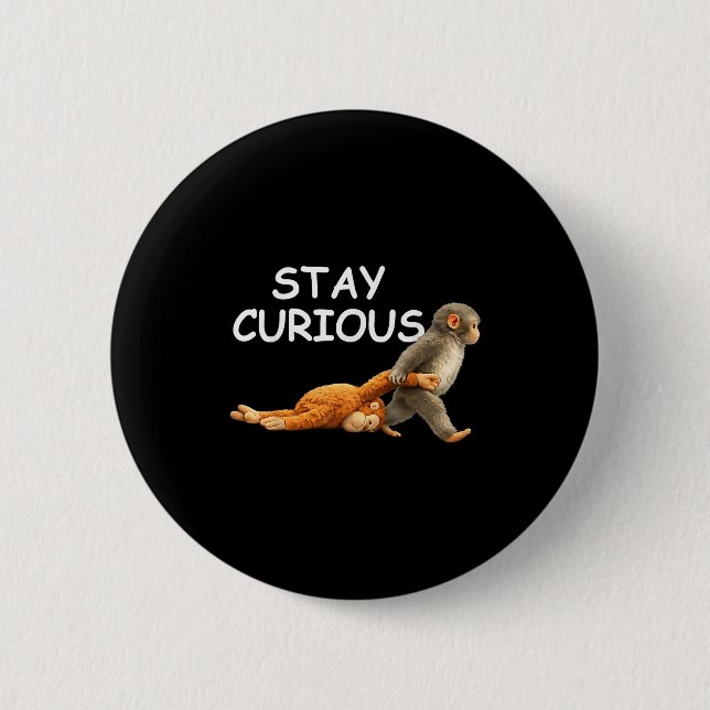Stay curious cute monkey reading book punch monkey button (Front)