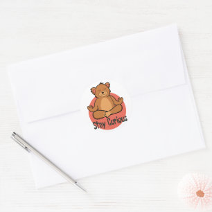 Stay curious Kawaii funny brown bear doing yoga Classic Round Sticker