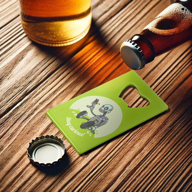 Stay Curious! Robot Meets Butterfly Cartoon Credit Card Bottle Opener (Creator Uploaded)