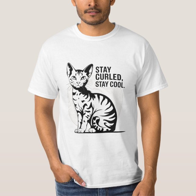 Stay Curled, Stay Cool American Curl cat T-Shirt (Front)