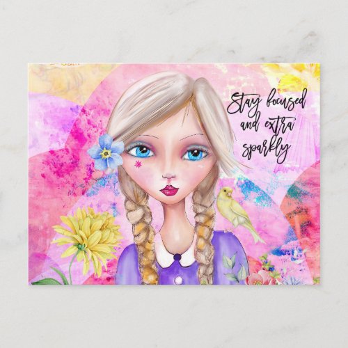 Stay Focused and Extra Sparkly Quote Whimsical Postcard