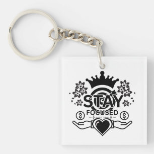 Stay Focused – Motivational Crown & Heart Graphic Keychain