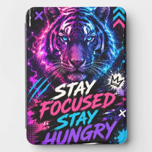 Stay Focused Stay Hungry Neon Tiger Graphic  Kindle Cover