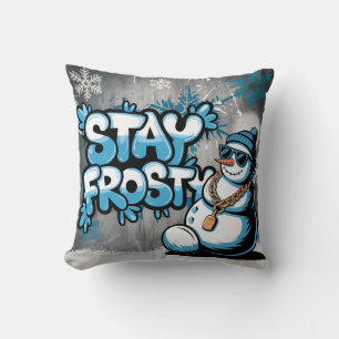  Stay Frosty Cool Snowman Winter Vibes Throw Pillow
