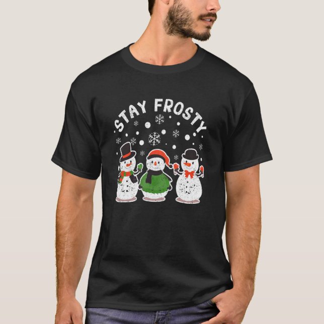 Stay Frosty Funny Christmas Pajamas Cool Snowman X T-Shirt (Front)