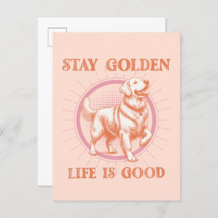 Stay Golden Life is Good Golden Retriever Retro Postcard