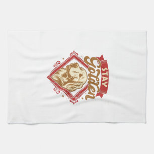 Stay Golden Retriever Dog Red Diamond_1 Kitchen Towel