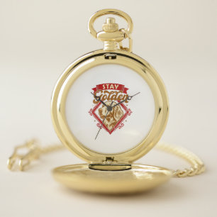 Stay Golden Retriever Dog Red Diamond_1 Pocket Watch