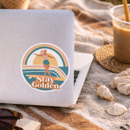 Stay Golden Retro Surf Sticker Coastal Boho Beach 