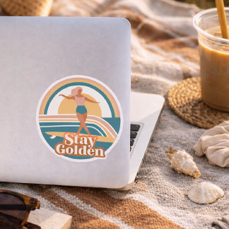 Stay Golden Retro Surf Sticker Coastal Boho Beach 