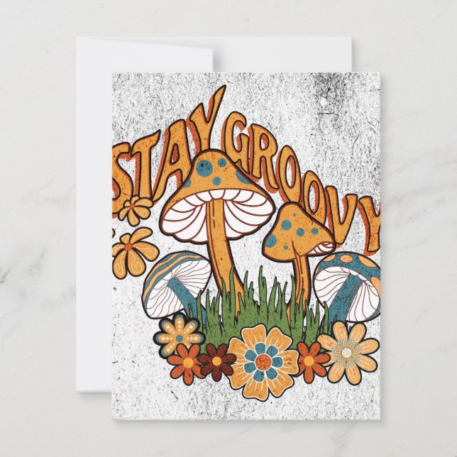 Stay Groovy 60s - Retro Mushrooms & Flowers Holiday Card (Front)