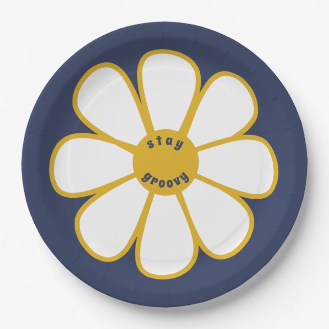 Stay Groovy Cute Retro Daisy Flower Paper Plates (Front)