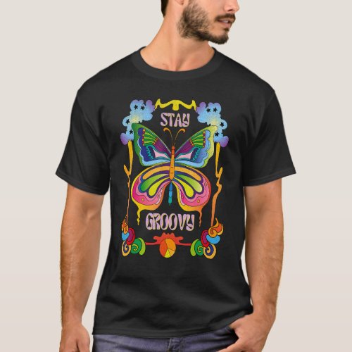 Stay Groovy Girl Retro Rainbow Butterfly Hippie Vi T_Shirt