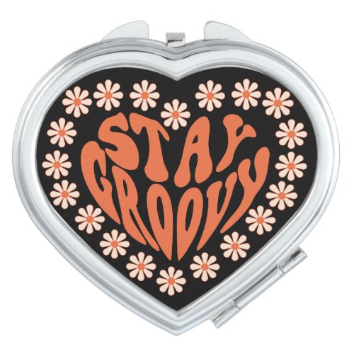 Stay Groovy Heart With Flowers Compact Mirror