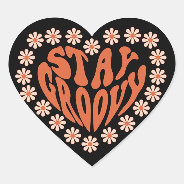 Stay Groovy Heart With Flowers Sticker (Front)