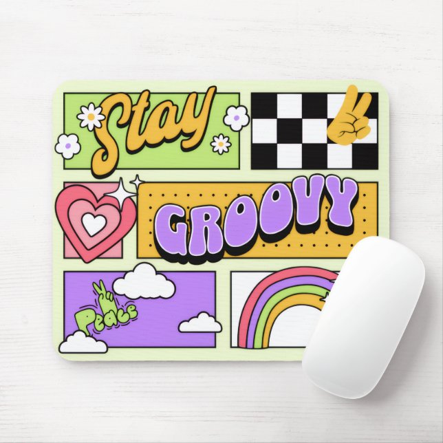 Stay Groovy Retro Aesthetic Mouse Pad (With Mouse)