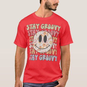 Stay Groovy Retro Happy Face Piece Hippie Boho Ra T-Shirt