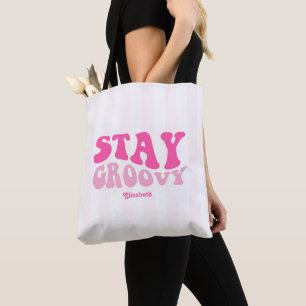 Stay Groovy Retro Pink Personalized Bachelorette Tote Bag
