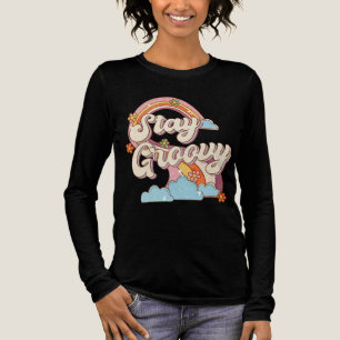 Stay Groovy Retro Rainbow Flowers Typography Tri-Blend Shirt