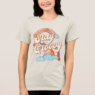 Stay Groovy Retro Rainbow Flowers Typography Tri-Blend Shirt