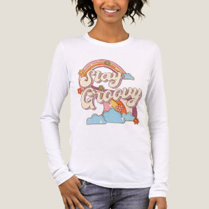 Stay Groovy Retro Rainbow Flowers Typography Tri-Blend Shirt