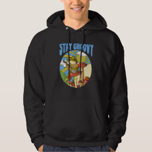 Stay Groovy Vintage 70s Mushroom  Frog Playing Ban Hoodie