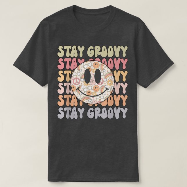 Stay GroovyRetro Happy Face Piece Hippie Boho Rain T-Shirt (Design Front)