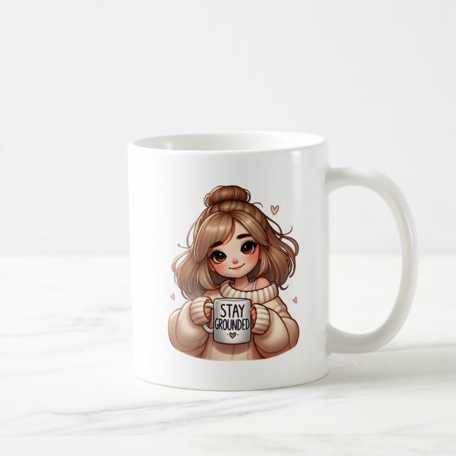 Stay Grounded Coffee Mug - Cozy Bubbly Girl with O (Right)