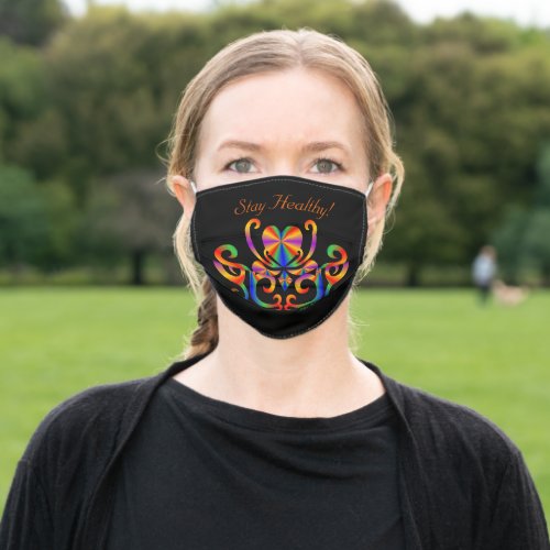 Stay Healthy Rainbow Heart and Lily Adult Cloth Face Mask