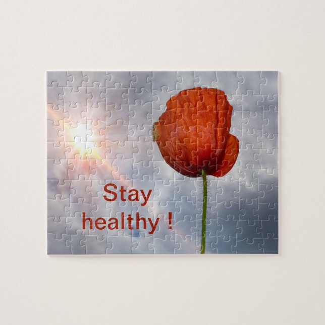 Stay healthy with red flower jigsaw puzzle (Horizontal)