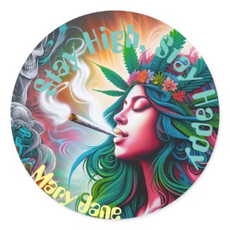 'Stay High, Stay Happy' Mary Jane Pot Marijuana Classic Round Sticker