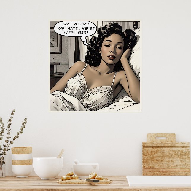 Stay Home 1950's Romance Comic Poster (Kitchen)